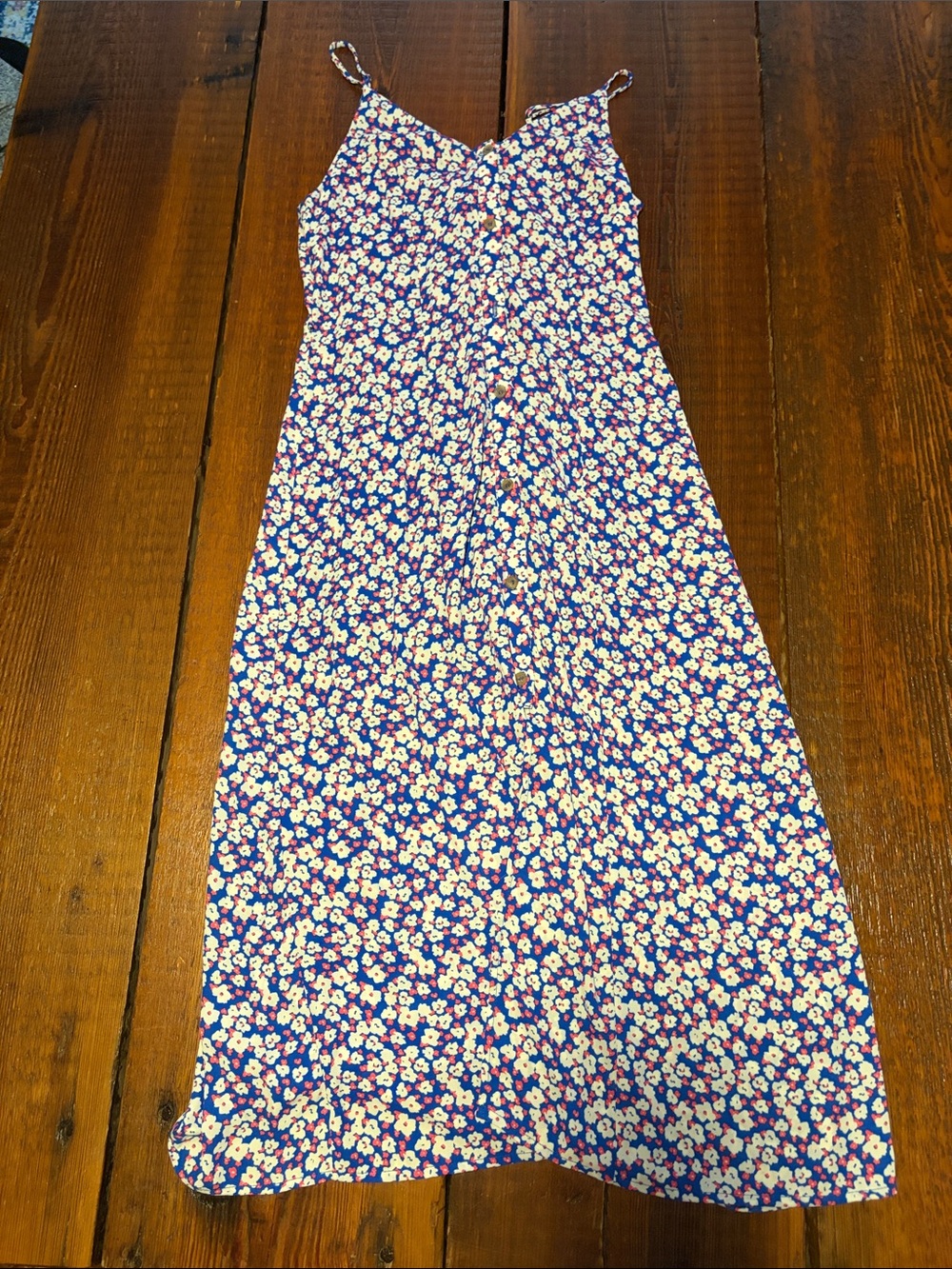 Sienna Sky Blue Floral Midi Slip Dress with Pink and Cream Blossoms